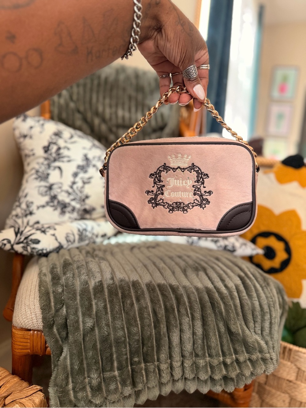 Juicy Couture Pink Velour Mini Crossbody Bag